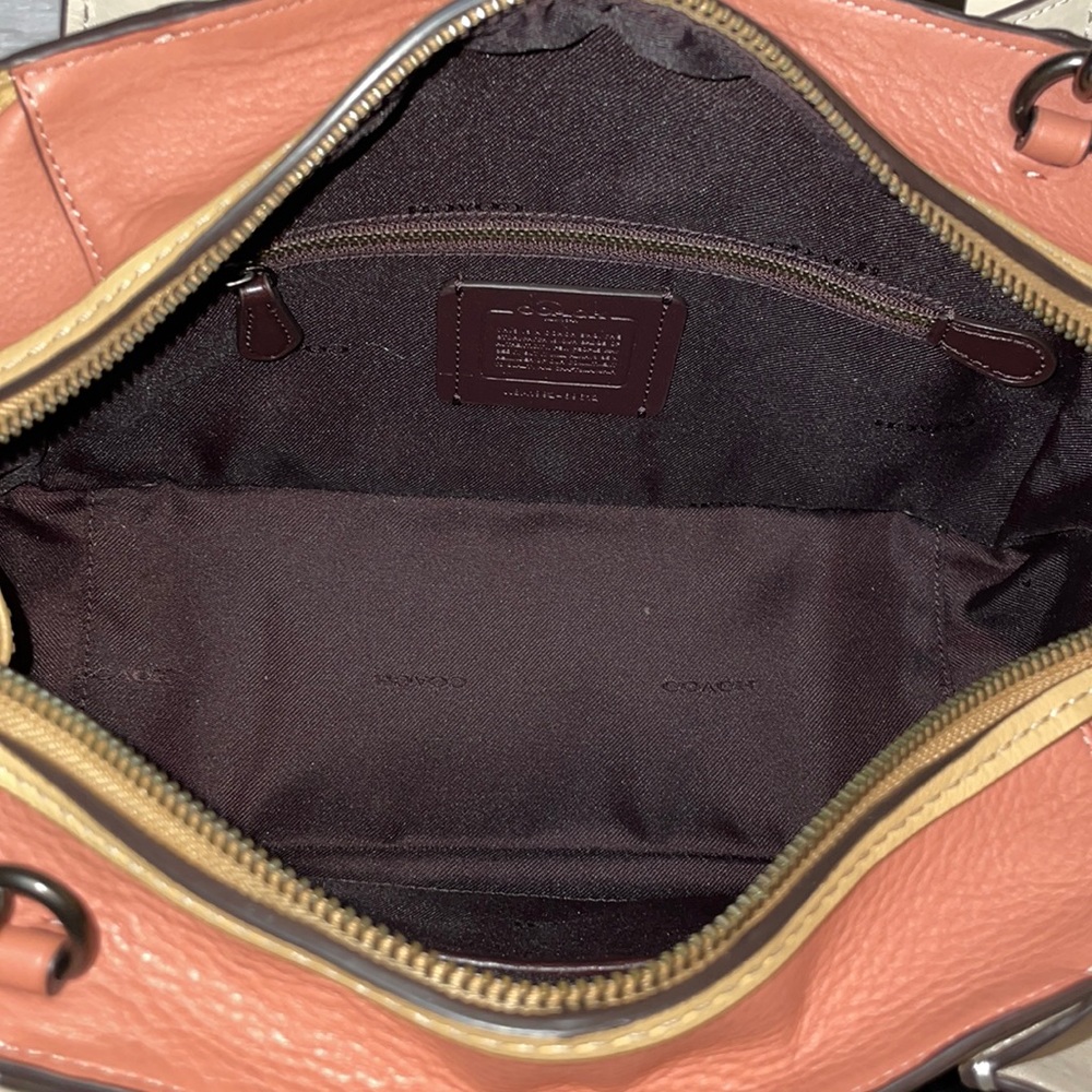 New Coach Dreamer Whipstitch Leather Satchel Bag Purse in Colorblock Tan - Picture 13 of 16